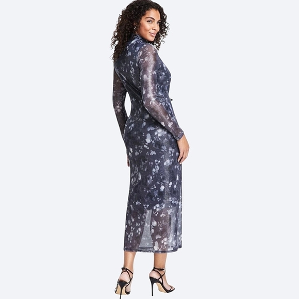 Bar III Foil Mesh Mock Neck Bodycon Midi Dress NWT Women's 1X